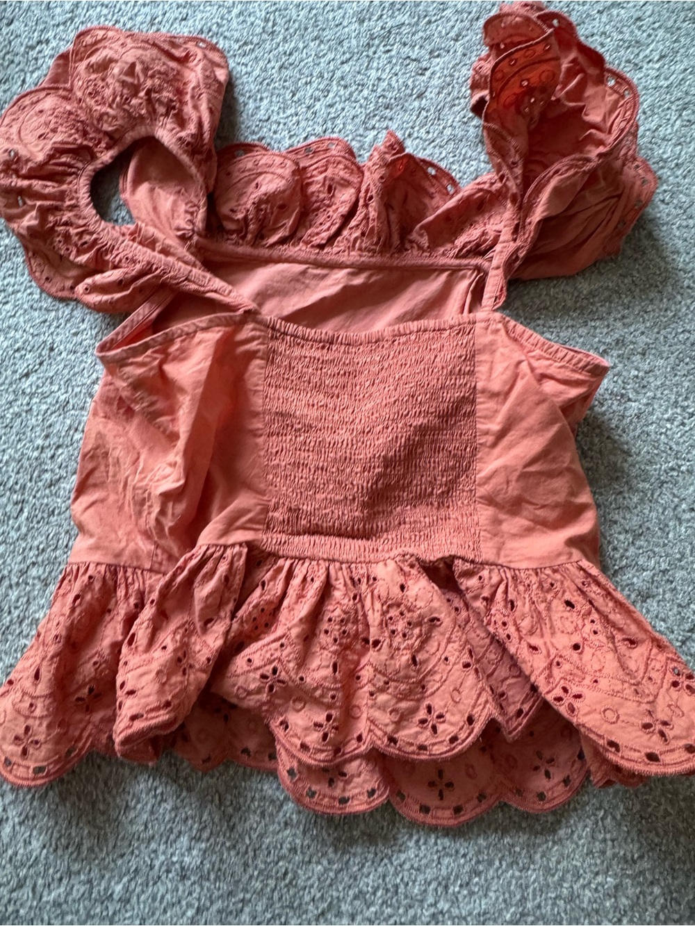 Express Rust Orange Eyelet Ruffle Crop Top - Picture 2 of 2